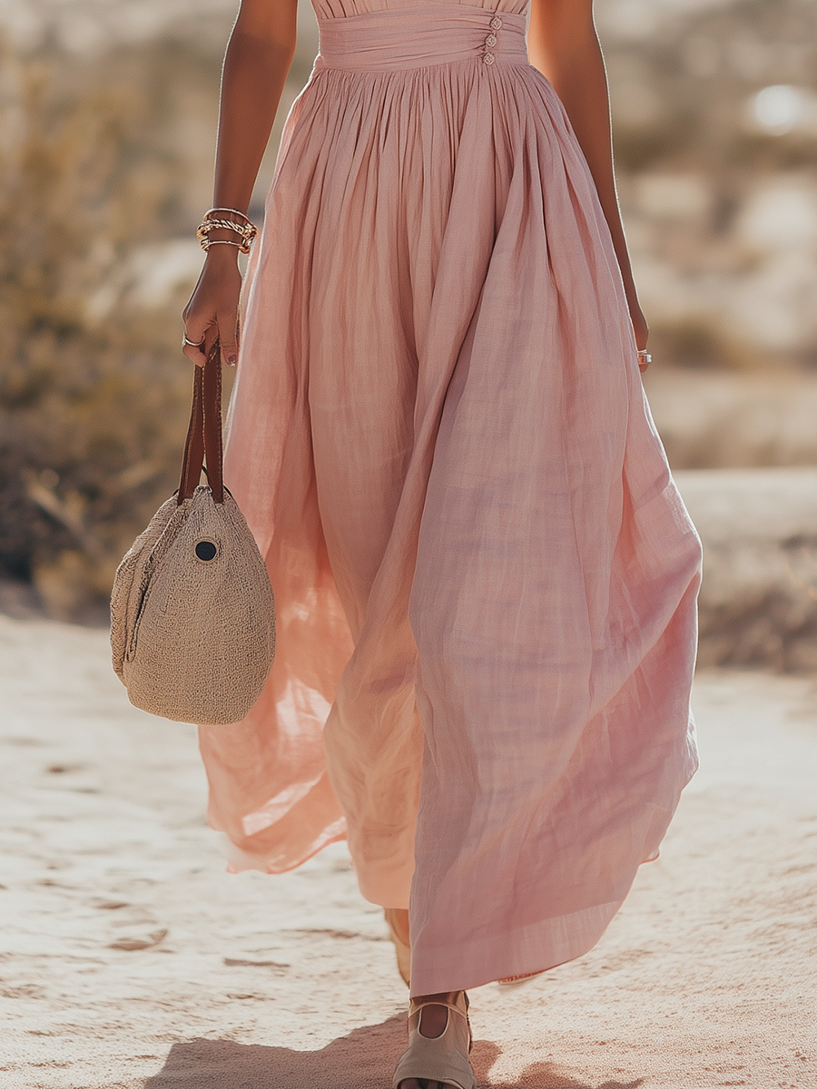 Soleia | Boho Halter Maxi Jurk in Zachte Linnenmix