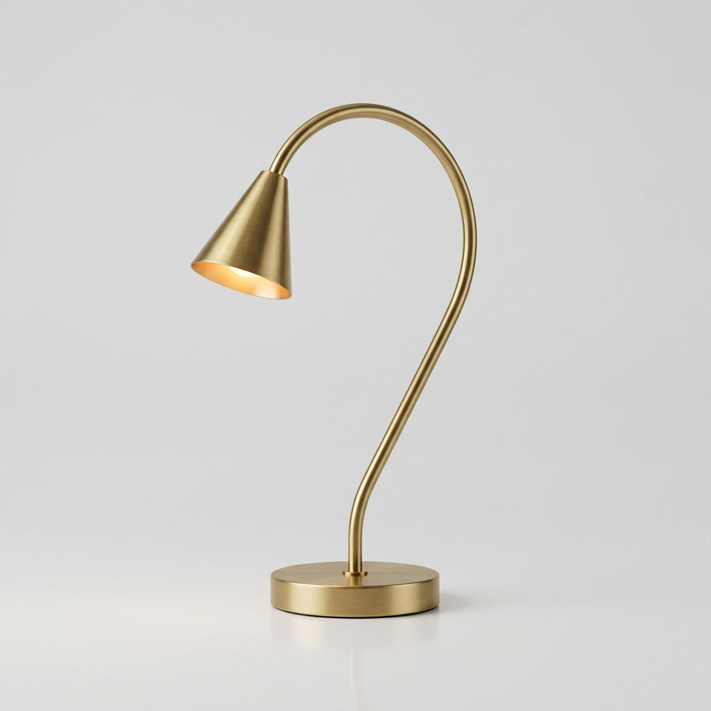 Messing Leeslamp Nachtkastje | Gebogen Tafellamp Goud