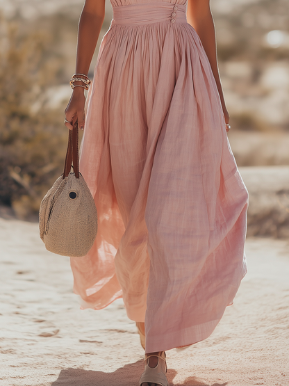 Soleia | Boho Halter Maxi Jurk in Zachte Linnenmix