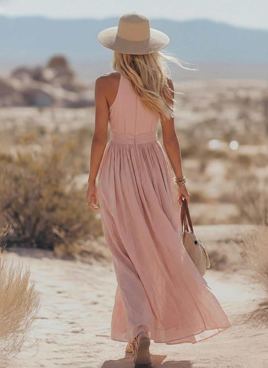 Soleia | Boho Halter Maxi Jurk in Zachte Linnenmix