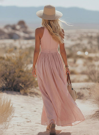Soleia | Boho Halter Maxi Jurk in Zachte Linnenmix