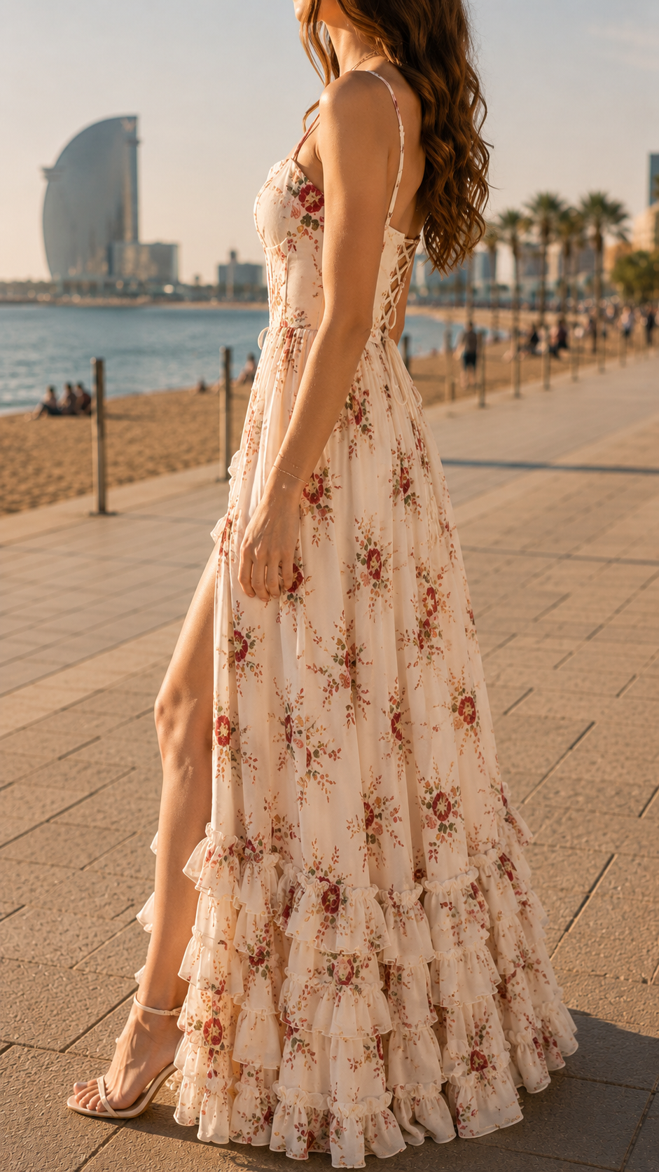 Isabella | Bloemen Corset Maxi Jurk met Zijsplit