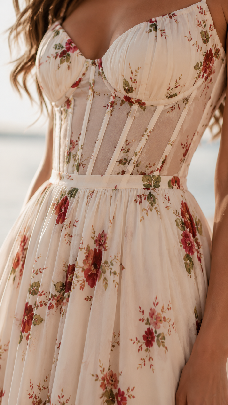 Isabella | Bloemen Corset Maxi Jurk met Zijsplit