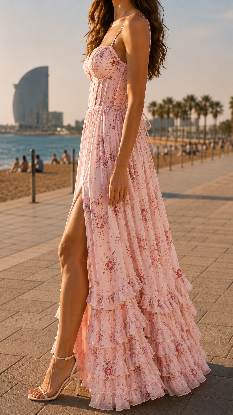 Isabella | Bloemen Corset Maxi Jurk met Zijsplit