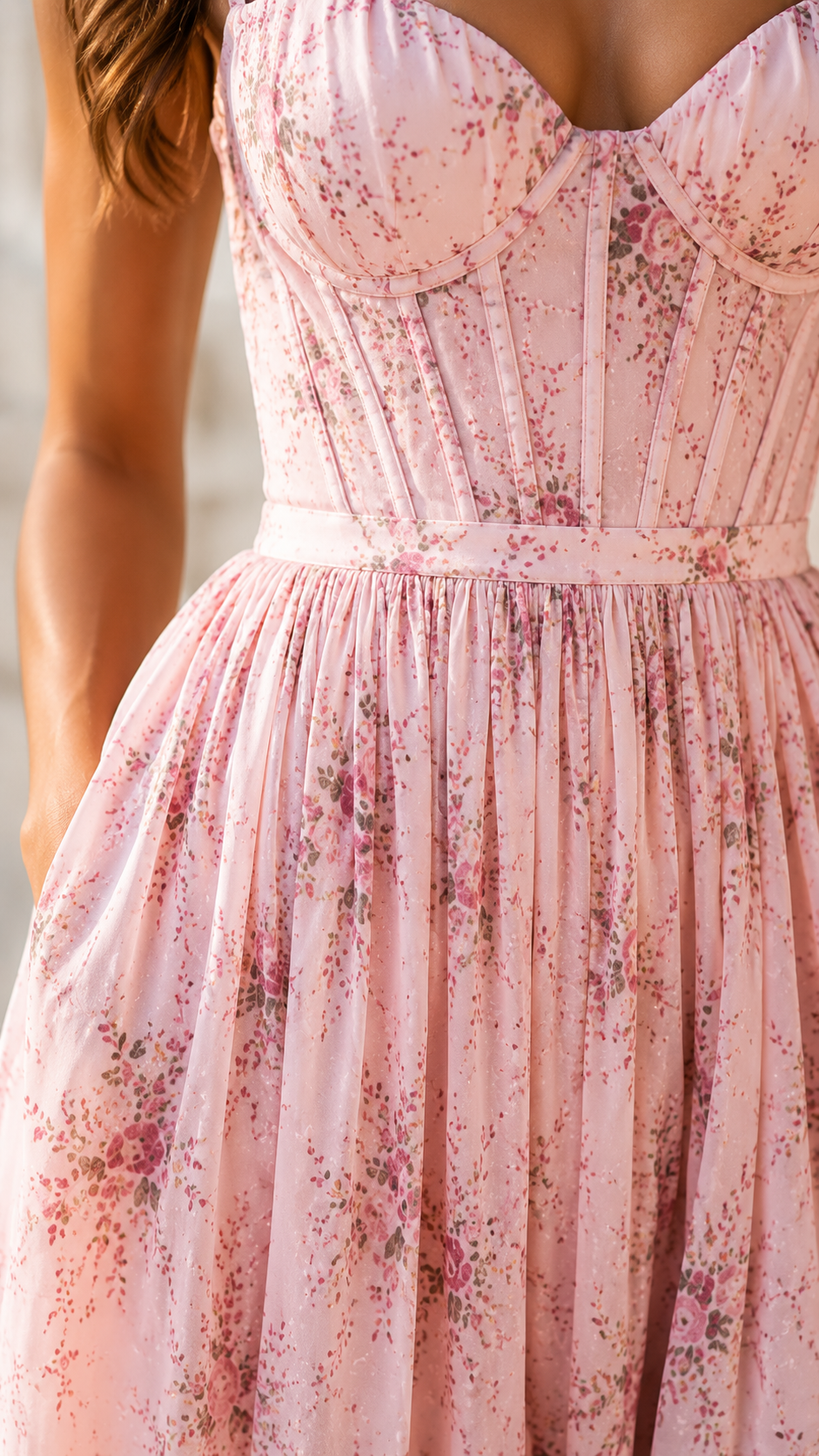 Isabella | Bloemen Corset Maxi Jurk met Zijsplit