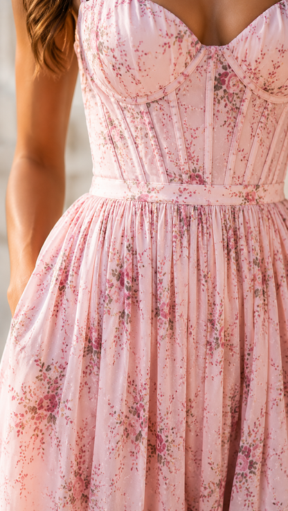 Isabella | Bloemen Corset Maxi Jurk met Zijsplit