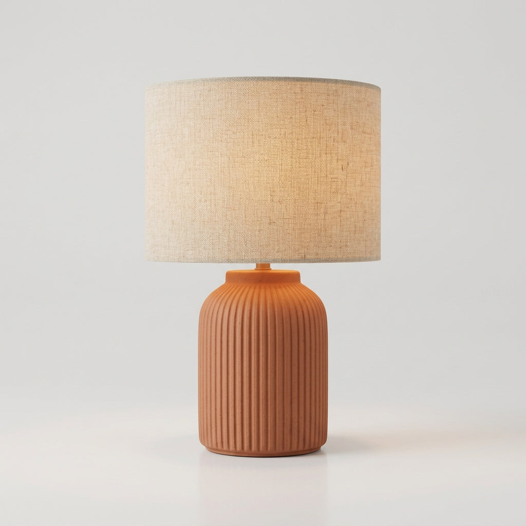 Keramieken Tafellamp Terracotta met Linnen Kap | Nachtlamp
